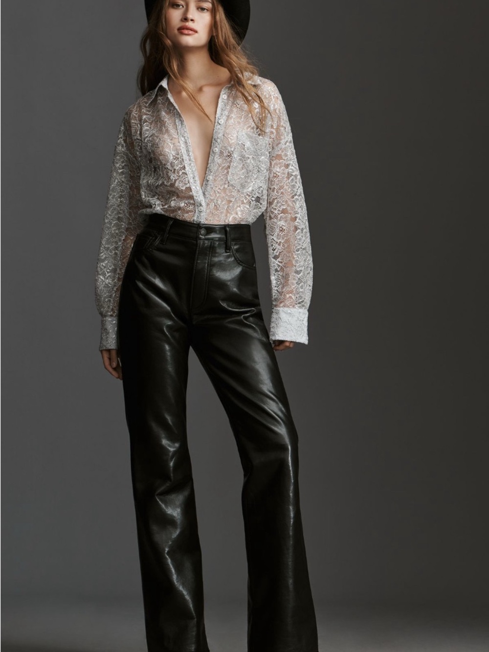 Anthropologie Metallic Silver Floral Lace Sheer Button Down Blouse NWT S